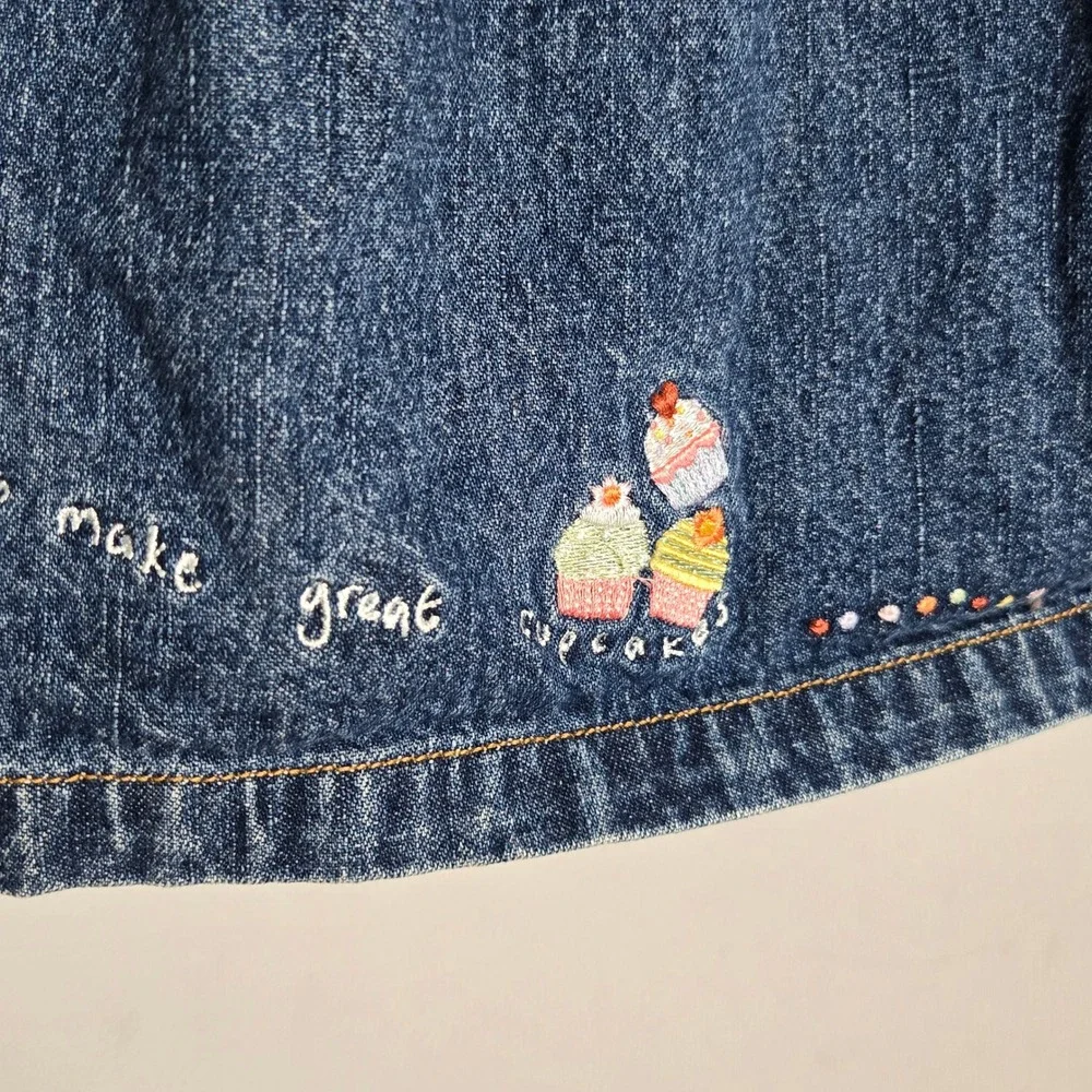 OshKosh B'gosh Girls 3T Vintage Denim Overall Dress Cupcake Flower Embroidery